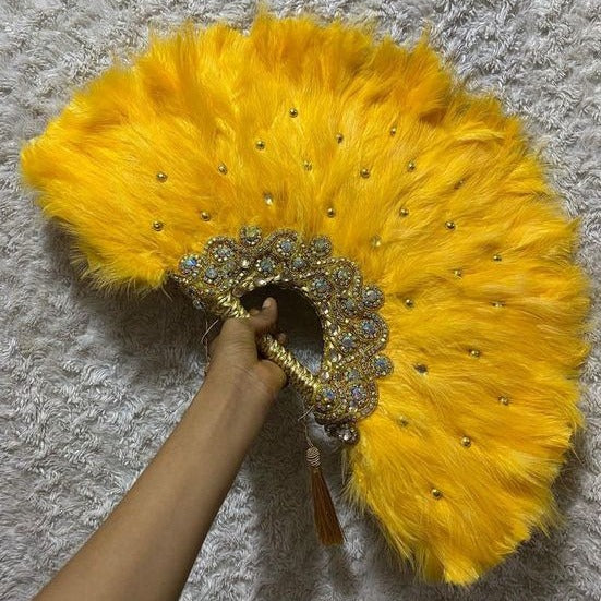 Clutch Semi-Circle Feather Traditional African Wedding Bridal Hand Fan -  FF004