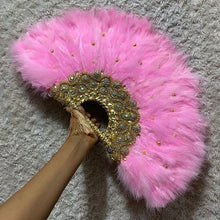 Load image into Gallery viewer, Clutch Semi-Circle Feather Traditional African Wedding Bridal Hand Fan -  FF004
