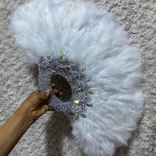 Load image into Gallery viewer, Bridal Hand Fan, African Feather Traditional Wedding Hand Fan -  FF008
