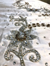Load image into Gallery viewer, Super Sparkle Silver Rhinestone Full Length Bridal Applique on satin fabric - AP044
