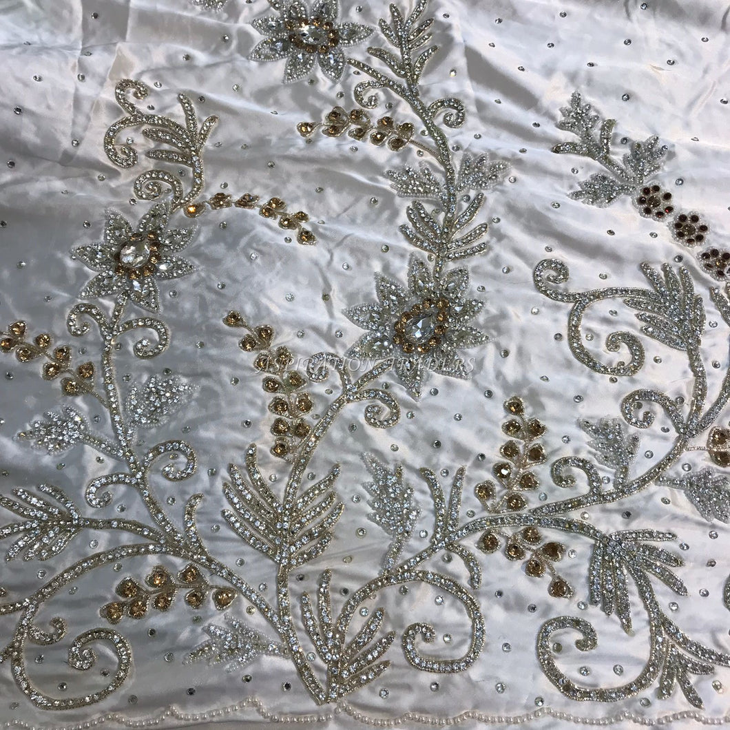 Super Sparkle Silver Rhinestone Full Length Bridal Applique on satin fabric - AP044