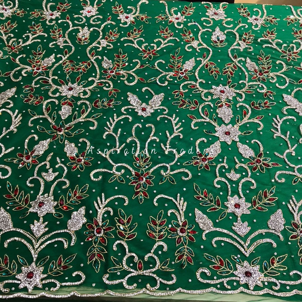 Emerald Green Crystal stone beaded Applique Design - AP047