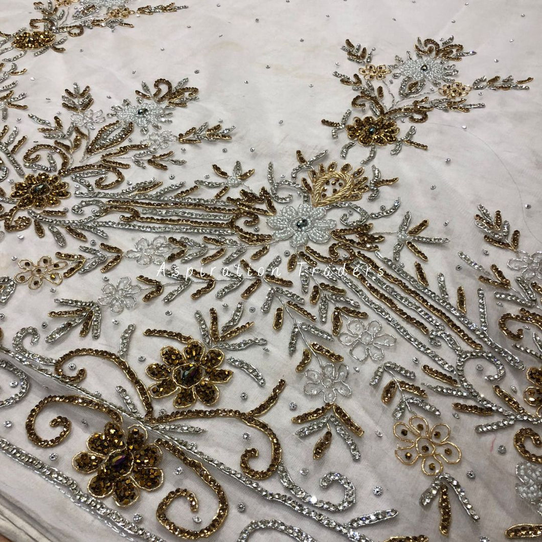 White with Gold Designer Crystal Stone Applique - AP049