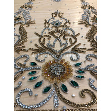 Load image into Gallery viewer, Gorgeous Designer contrast green Crystal Stone Gold Applique - AP052
