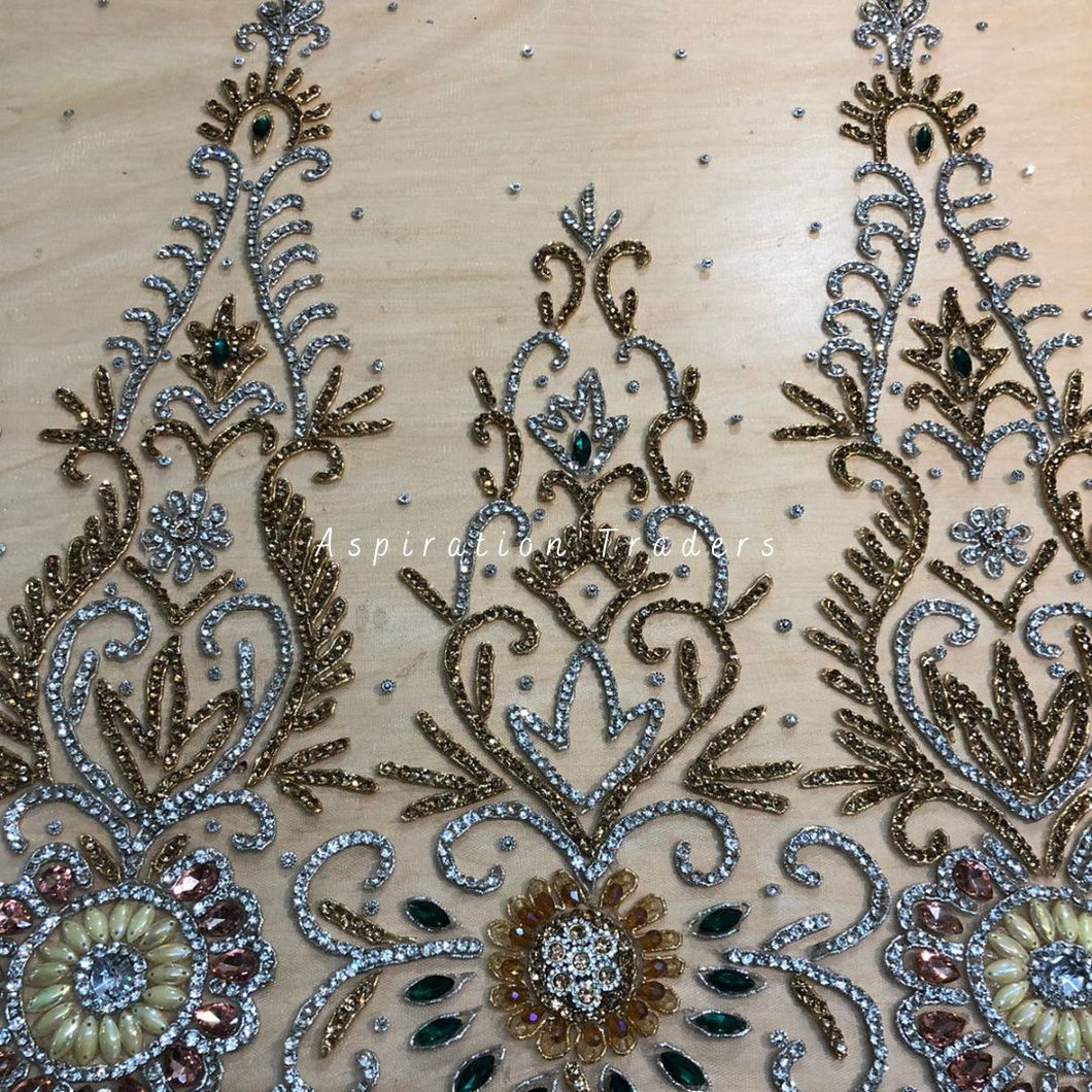 Gorgeous Designer contrast green Crystal Stone Gold Applique - AP052
