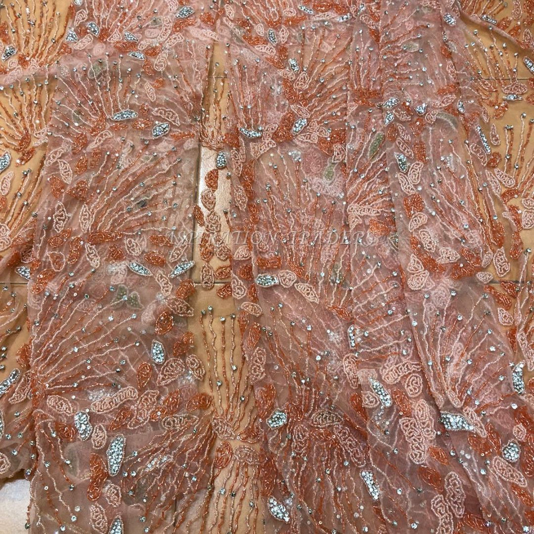 Exclusive Peach coloured Crystal stone Work  Applique Design - AP054