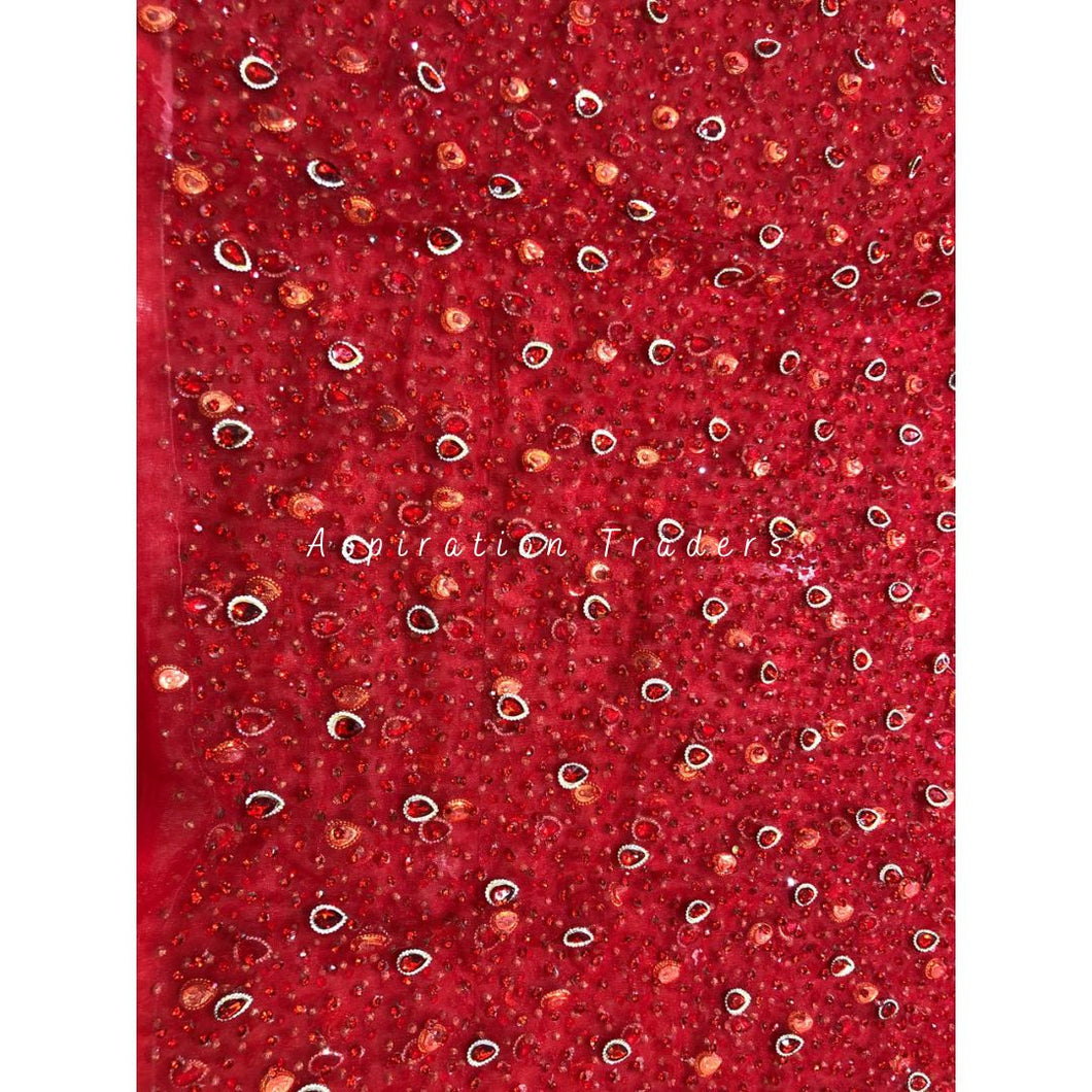 Ravishing Red Crystal stone Handmade Beaded Designer Applique - AP066
