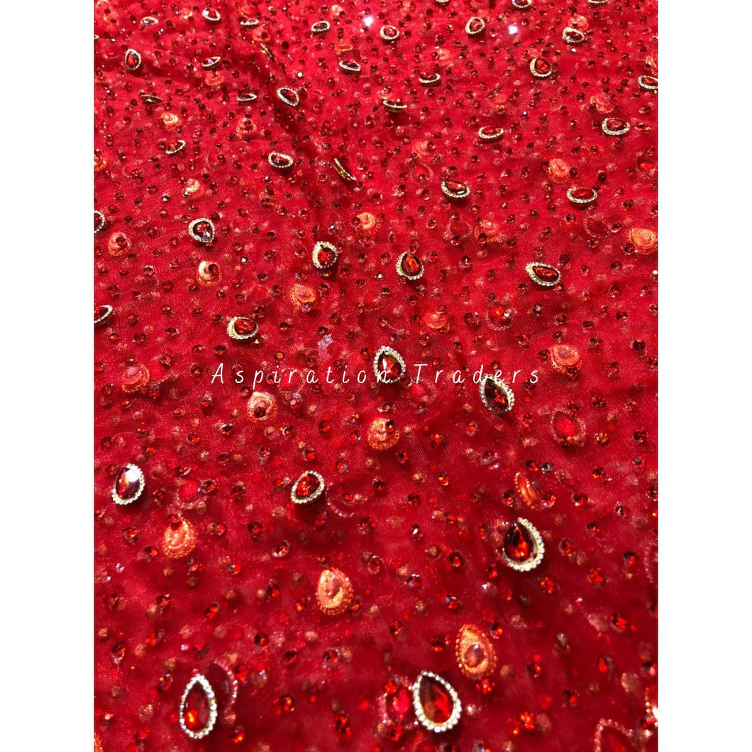 Ravishing Red Crystal stone Handmade Beaded Designer Applique - AP066