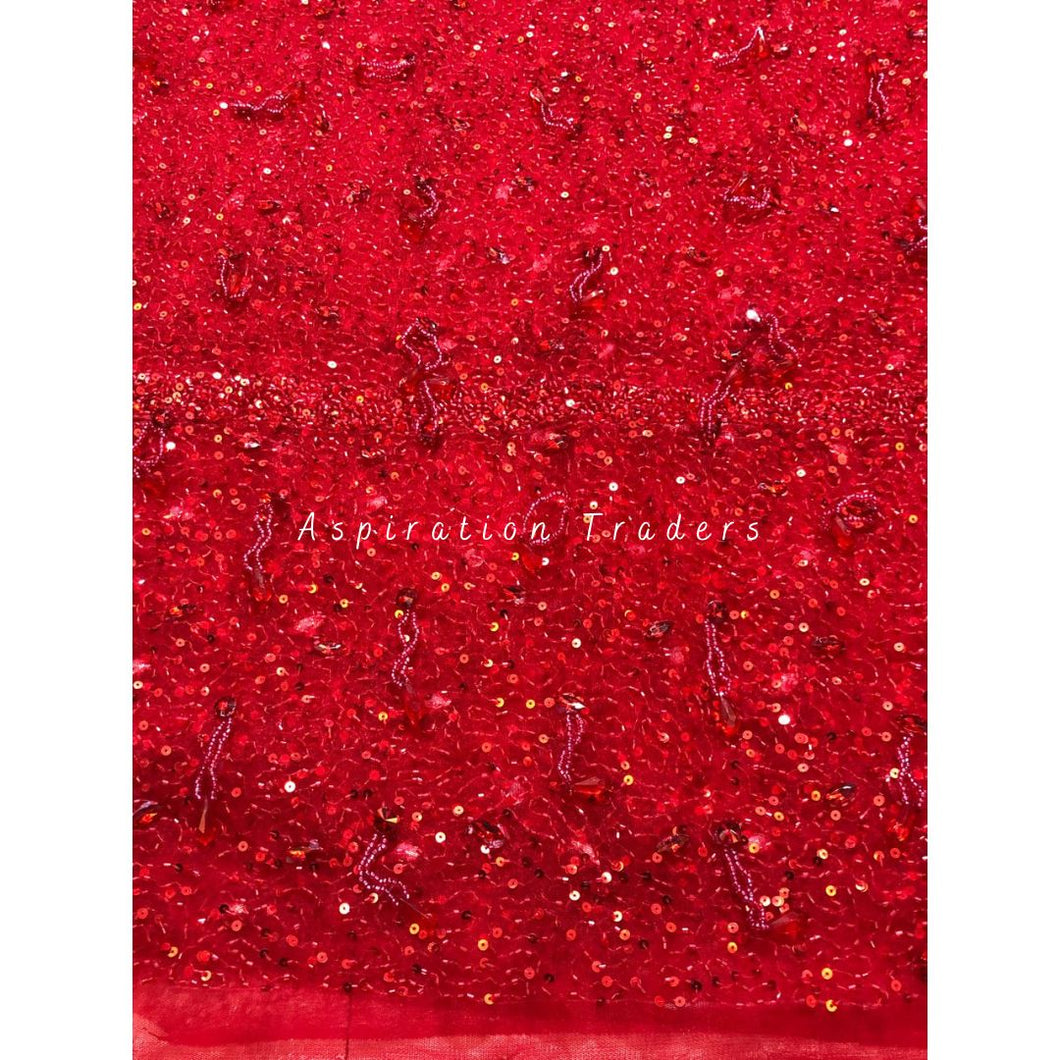Radiant Red Crystal Handmade Beaded Designer Applique - AP062