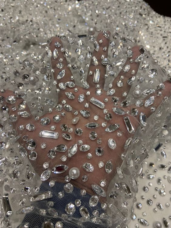 Hand-Beaded Crystal Applique Tulle - AP063