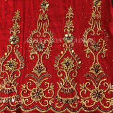 Load image into Gallery viewer, Vibrant Red with Worthy Gold Acrylic Stone Beaded Applique Designer Set AP074
