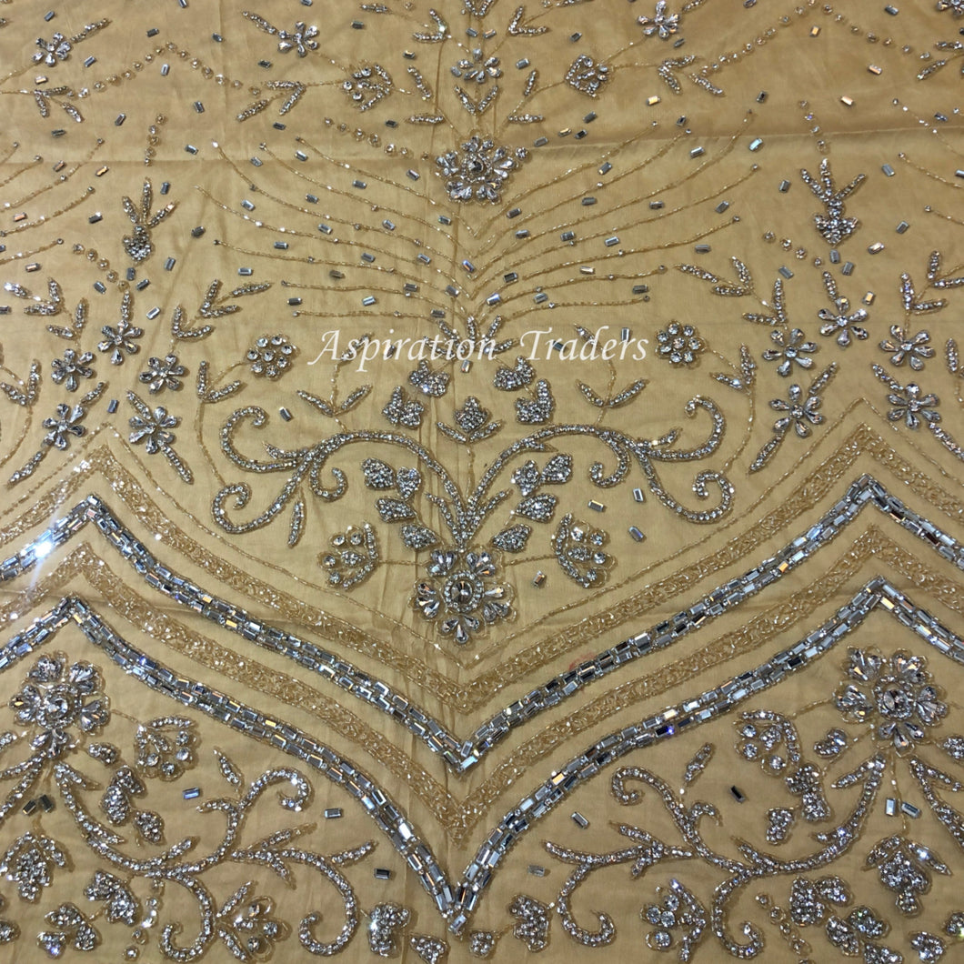 Splashy Champagne Gold crystal Stone work Applique Designer set AP076