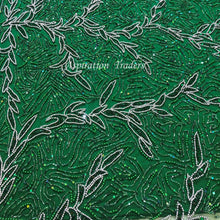 Load image into Gallery viewer, Gloomy Nigerian Green with Silver Beaded work Designer set of Applique  AP077
