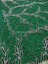 Load image into Gallery viewer, Gloomy Nigerian Green with Silver Beaded work Designer set of Applique  AP077
