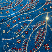 Load image into Gallery viewer, Tranquil Turquoise Blue Applique with Red &amp; silver Stone Work Designer set  - AP081
