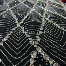 Load image into Gallery viewer, Trendsetting Black with Heavy  Silver Crystal Stone work Applique Set - AP082
