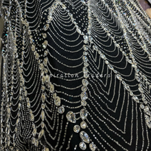 Load image into Gallery viewer, Trendsetting Black with Heavy  Silver Crystal Stone work Applique Set - AP082
