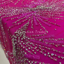 Load image into Gallery viewer, Stunning Fuchsia Pink Hand Beaded &amp; Heavy Stone Work Applique Designer Set - AP085
