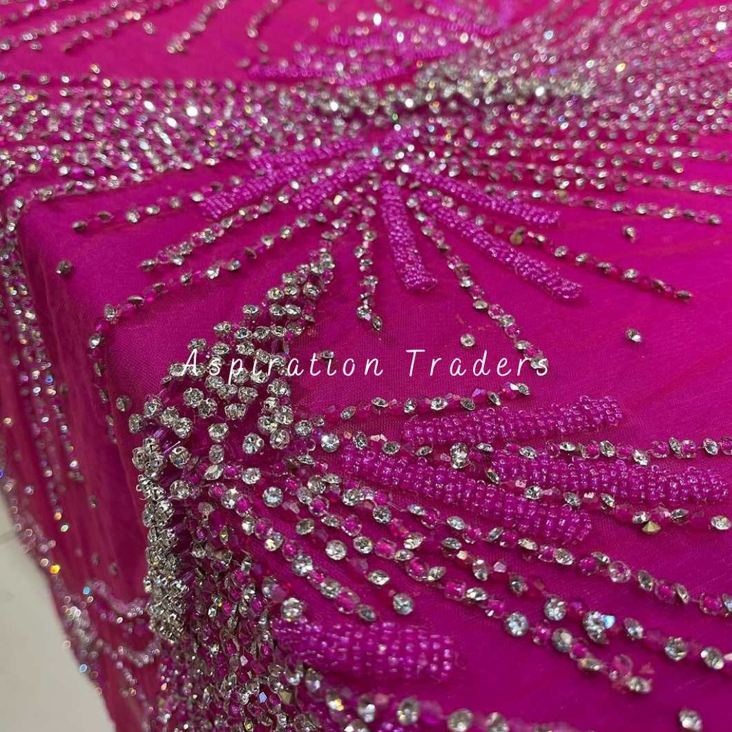 Stunning Fuchsia Pink Hand Beaded & Heavy Stone Work Applique Designer Set - AP085