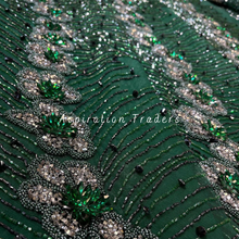 Load image into Gallery viewer, Dark Emerald Green French Beaded Applique Designer Set - AP086
