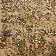 Load image into Gallery viewer, Glistening Gold Applique with Heavy Rhinestone work  Designer Set - AP088
