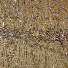 Load image into Gallery viewer, Surreal Champagne Gold Applique Classic Embroidery Beaded  work Designer Set - AP090
