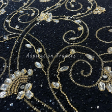 Load image into Gallery viewer, Nostalgic Black with Heavy Rhinestone &amp; French Beaded Applique Designer Set - AP094

