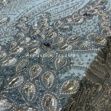 Load image into Gallery viewer, Ethereal Powder Blue with Heavy Rhinestone Pearl Work Designer Applique Set - AP096
