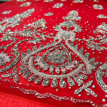 Load image into Gallery viewer, Bright Red With Silver Stone Beaded work Designer Applique Set - AP097
