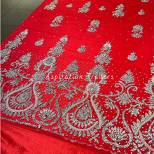 Load image into Gallery viewer, Bright Red With Silver Stone Beaded work Designer Applique Set - AP097
