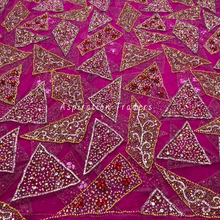 Load image into Gallery viewer, Trendy Pink Handcrafted Crystal Stone Beaded Sequence Work Applique Designer Set - AP105
