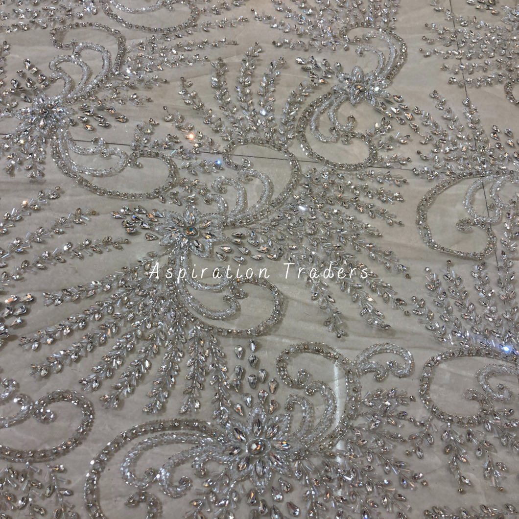 Snow White Hancrafted Small Roxy Stone Bling Beaded Designer Applique Set - AP115