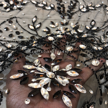 Load image into Gallery viewer, Bold Black Heavy Crystal Stone Beaded Designer Applique Set - AP117
