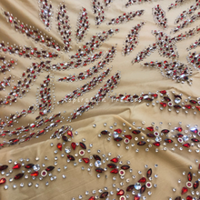 Load image into Gallery viewer, Glistening Chicoo Gold With Red Crystal Stone Beaded Designer Applique Set - AP120
