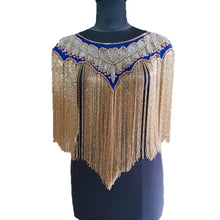 Load image into Gallery viewer, Party Wear Crochet Knit Net Poncho Wrap Cape White/ Silvery Bead - BDP004
