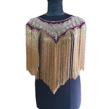 Load image into Gallery viewer, Party Wear Crochet Knit Net Poncho Wrap Cape White/ Silvery Bead - BDP004
