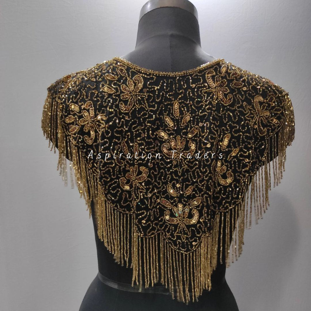 Gorgeous Gold beaded Ponchos cape with stone work - BDP006