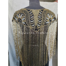 Load image into Gallery viewer, Glistening Gold with black beaded Ponchos cape  - BDP007
