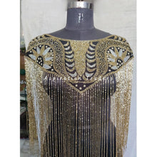 Load image into Gallery viewer, Glistening Gold with black beaded Ponchos cape  - BDP007
