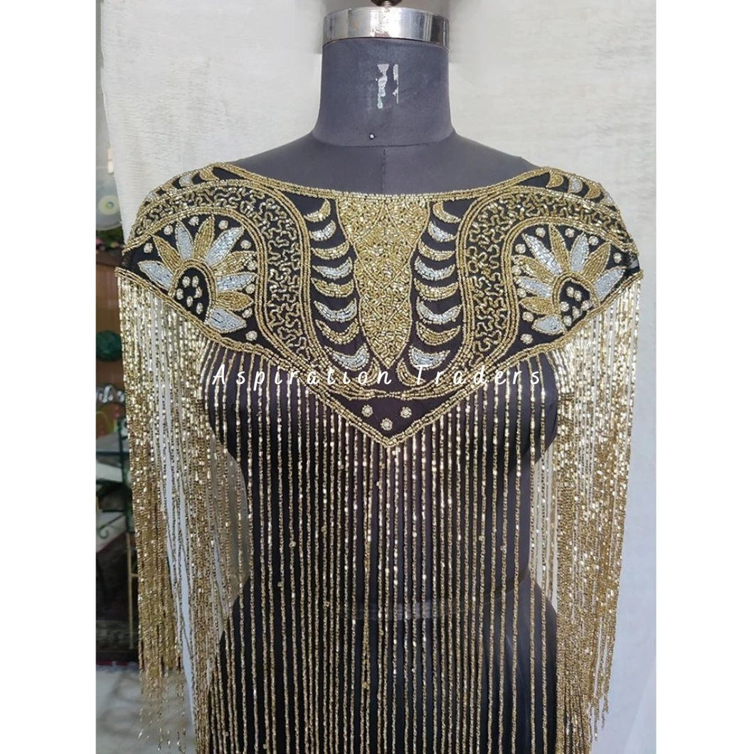 Glistening Gold with black beaded Ponchos cape  - BDP007