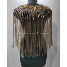 Load image into Gallery viewer, Gold with silver beaded Ponchos cape with stonework  - BDP008
