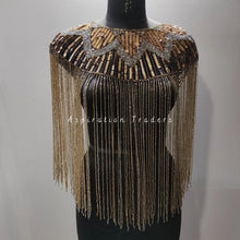 Load image into Gallery viewer, Gold with silver beaded Ponchos cape with stonework  - BDP008
