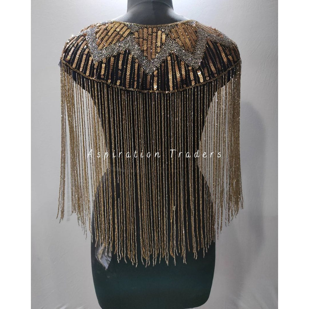 Gold with silver beaded Ponchos cape with stonework  - BDP008