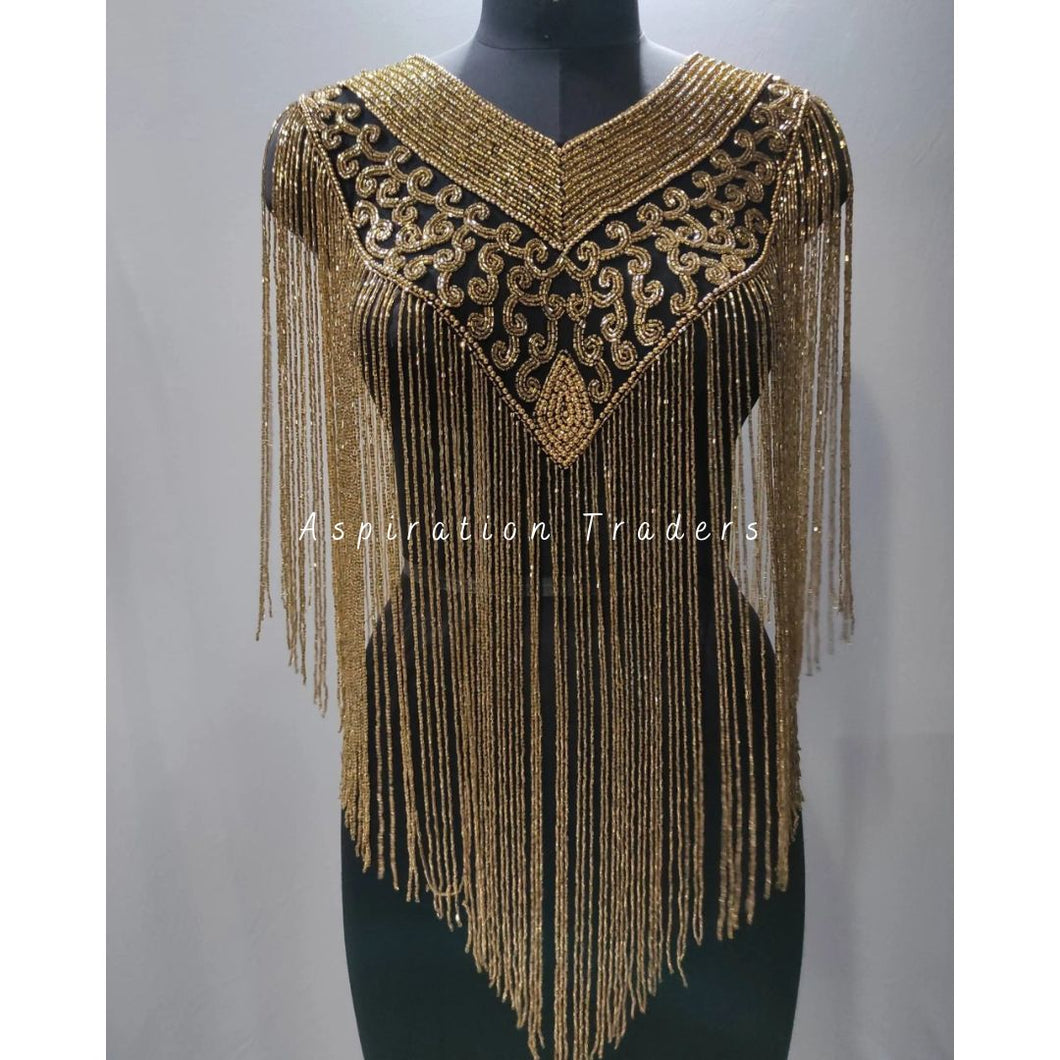 Stunning Gold beaded tassled Ponchos cape  - BDP010