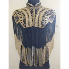 Load image into Gallery viewer, Handmade Gold and Black Treasure Ibiza two-tone fringed Cape poncho - BDP015
