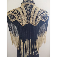 Load image into Gallery viewer, Handmade Gold and Black Treasure Ibiza two-tone fringed Cape poncho - BDP015
