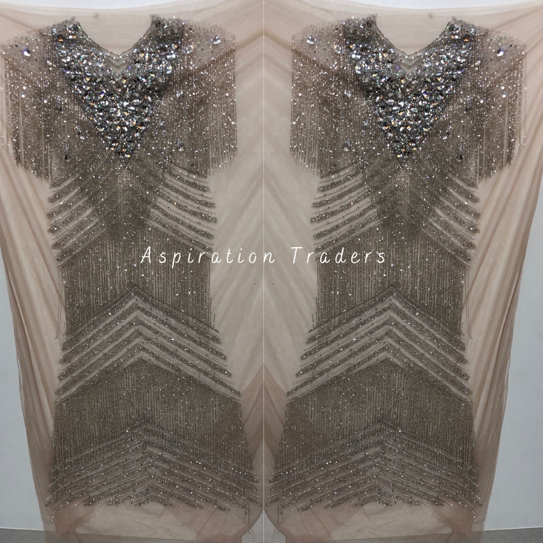 Champagne Gold Heavy beaded work With Fringes Designer Dress DD 106
