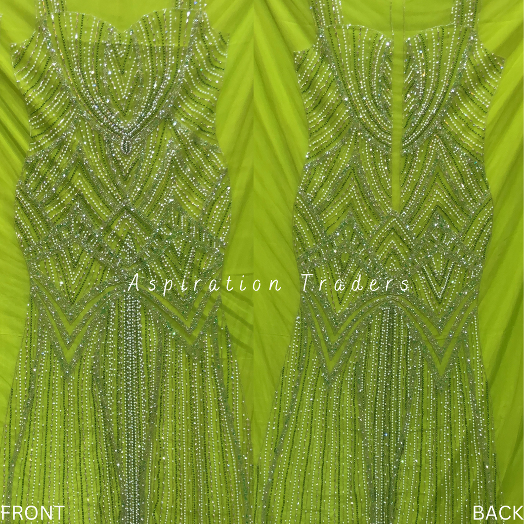 Lime Green Color Front Back Panel Party Wear Designer Dress DD107