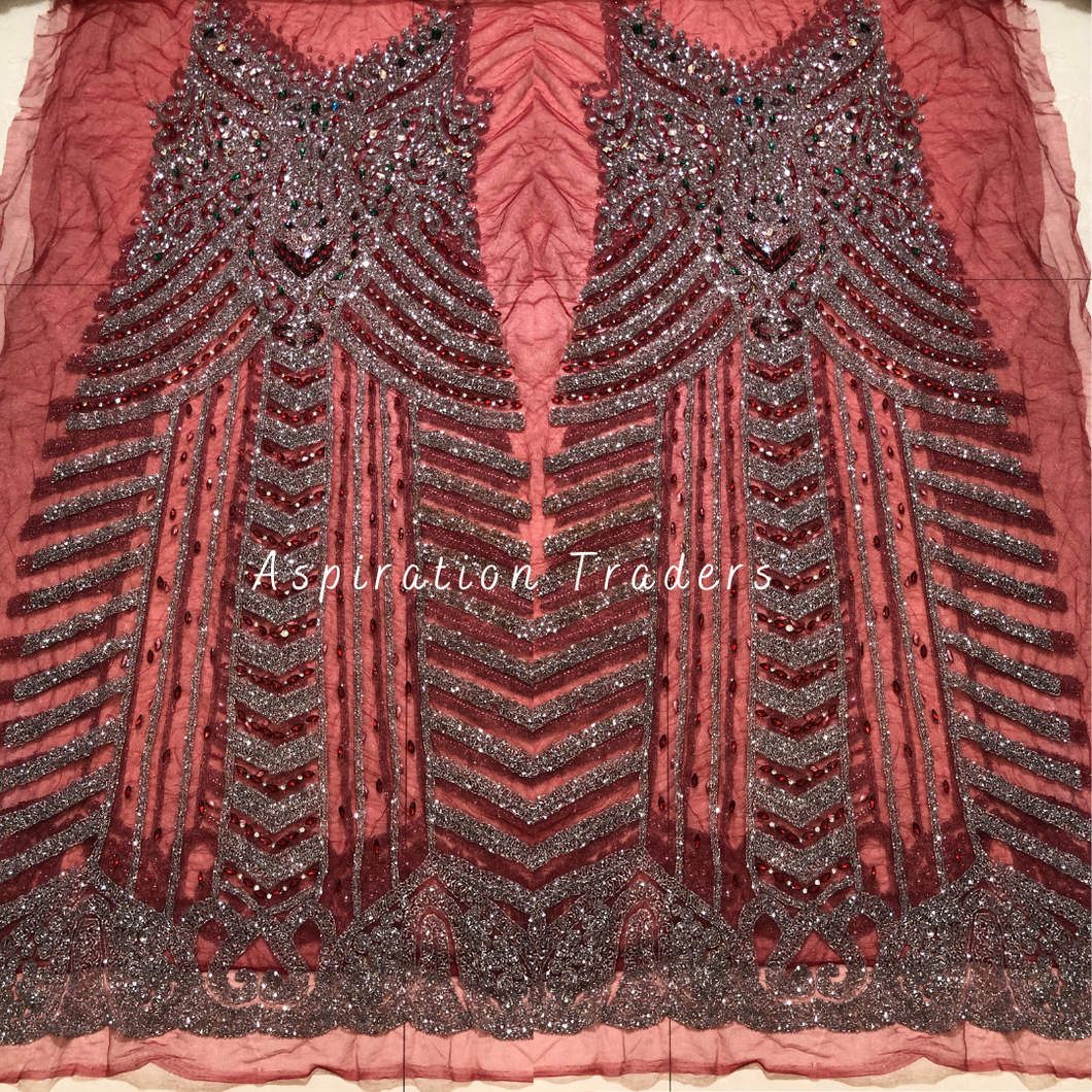 Fiery Maroon with  Heavy Silver & two color stone work Designer Dress DD 111