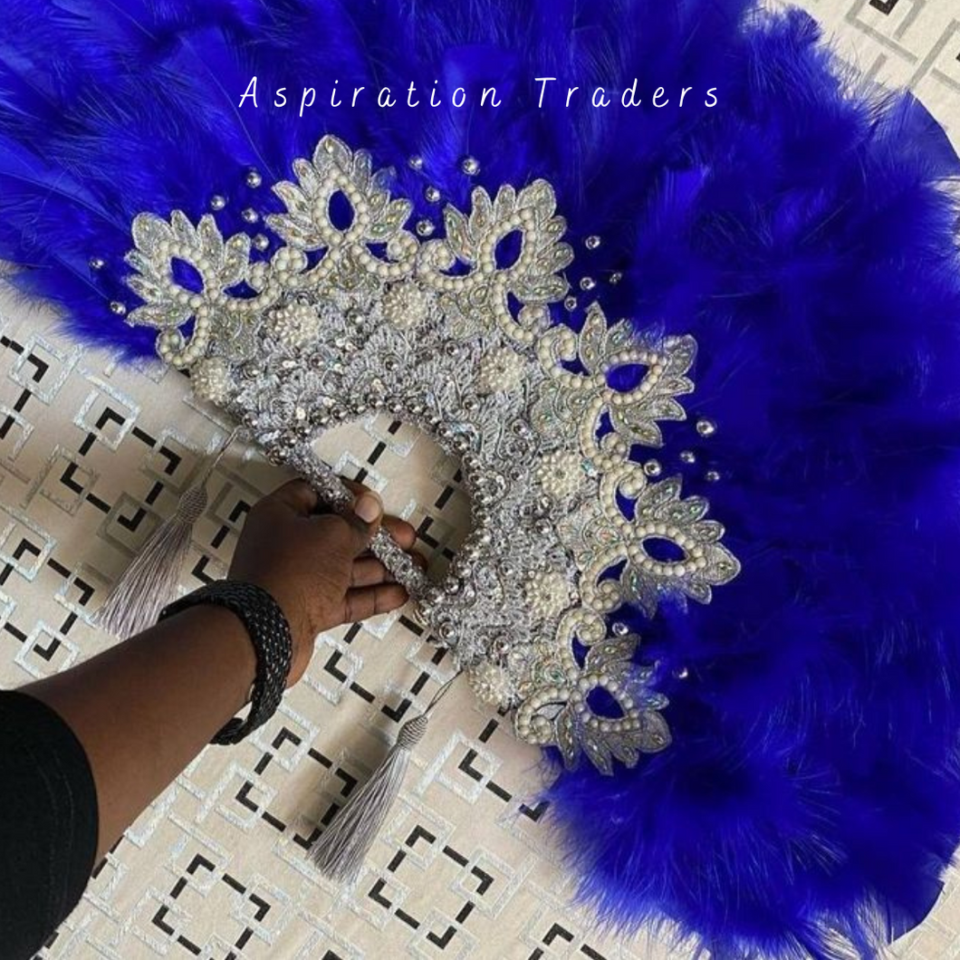 Bright  Royal Blue Feather Fan Perfect for a Bride to-be or Celebrant -  FF017
